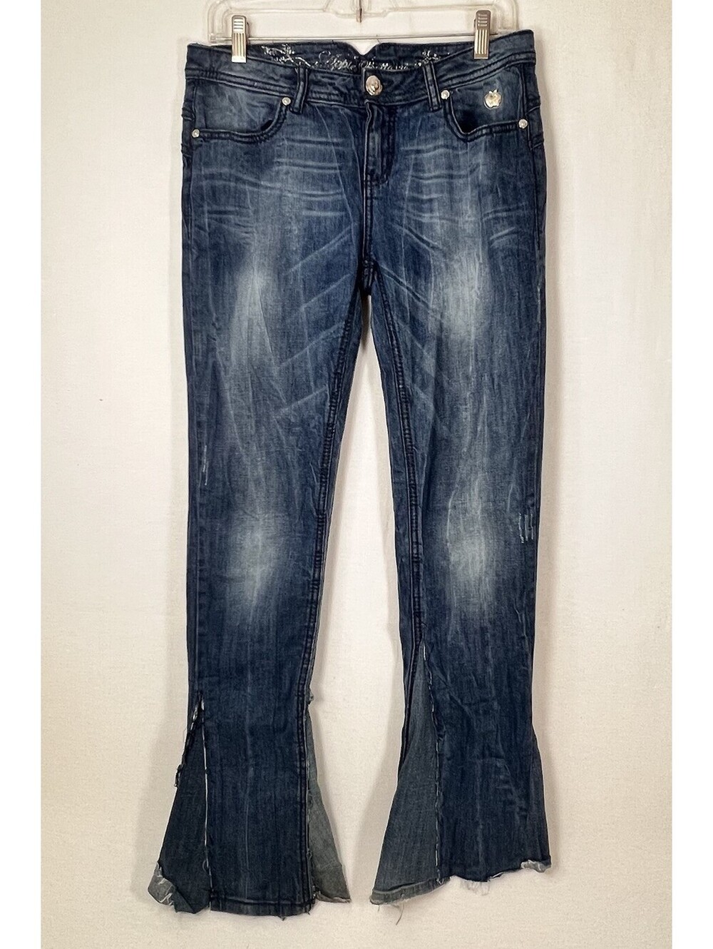 Apple Bottom Jeans Vintage 2000’s Rhinestones On Pockets Size 7/8 -Altered Legs